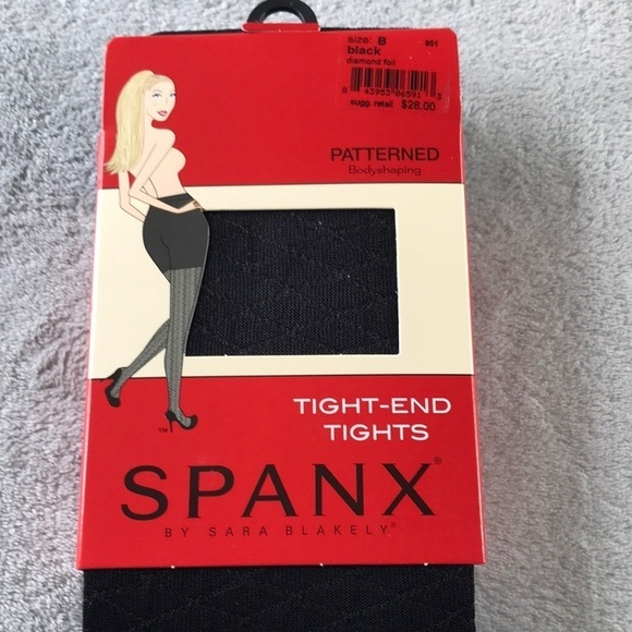Spanx Tight End SHaping Tights Black Diamond  Foil Design  Size B New - Picture 1 of 6